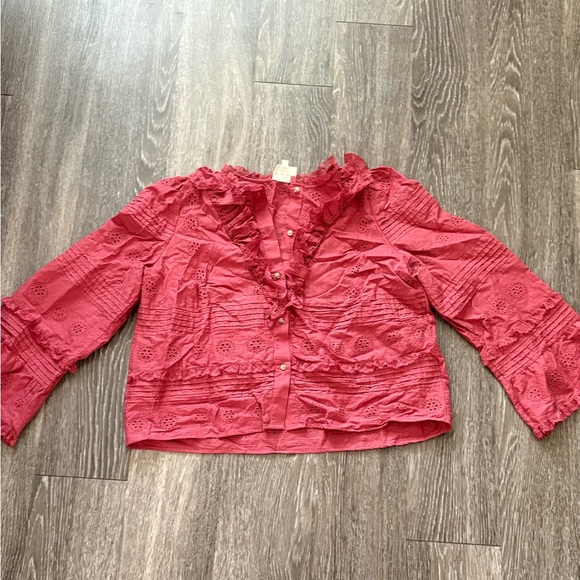 Sezane Lace Ruffle Blouse - Red - Picture 2 of 7
